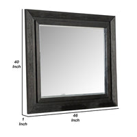 Ashen Dresser Mirror, Black Solid Wood, Rectangular Silhouette, 40x46 - BM340898