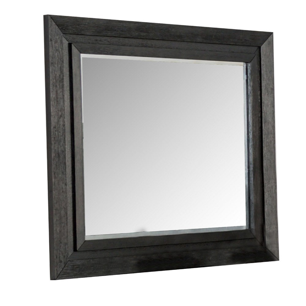 Ashen Dresser Mirror, Black Solid Wood, Rectangular Silhouette, 40x46 - BM340898