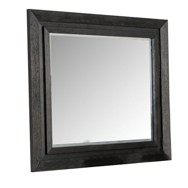 Ashen Dresser Mirror, Black Solid Wood, Rectangular Silhouette, 40x46 - BM340898
