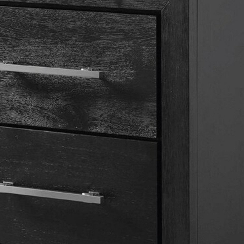 Ashen Nightstand w USB, 2 Drawers, Black Solid Wood, Chrome Metal, 26 Inch - BM340899