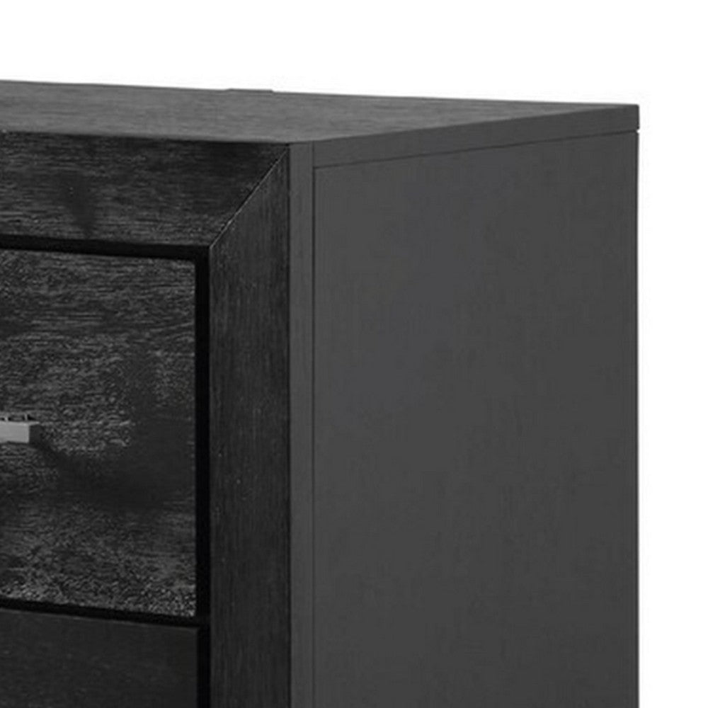 Ashen Nightstand w USB, 2 Drawers, Black Solid Wood, Chrome Metal, 26 Inch - BM340899