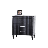 Eleena Nightstand, 3 Drawers, Black Solid Wood, Metal Handles, 28 Inch - BM340902