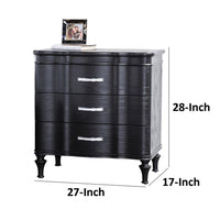 Eleena Nightstand, 3 Drawers, Black Solid Wood, Metal Handles, 28 Inch - BM340902