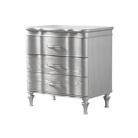 Eleena Nightstand, 3 Drawers, Silver Solid Wood, Metal Handles 28 Inch - BM340905