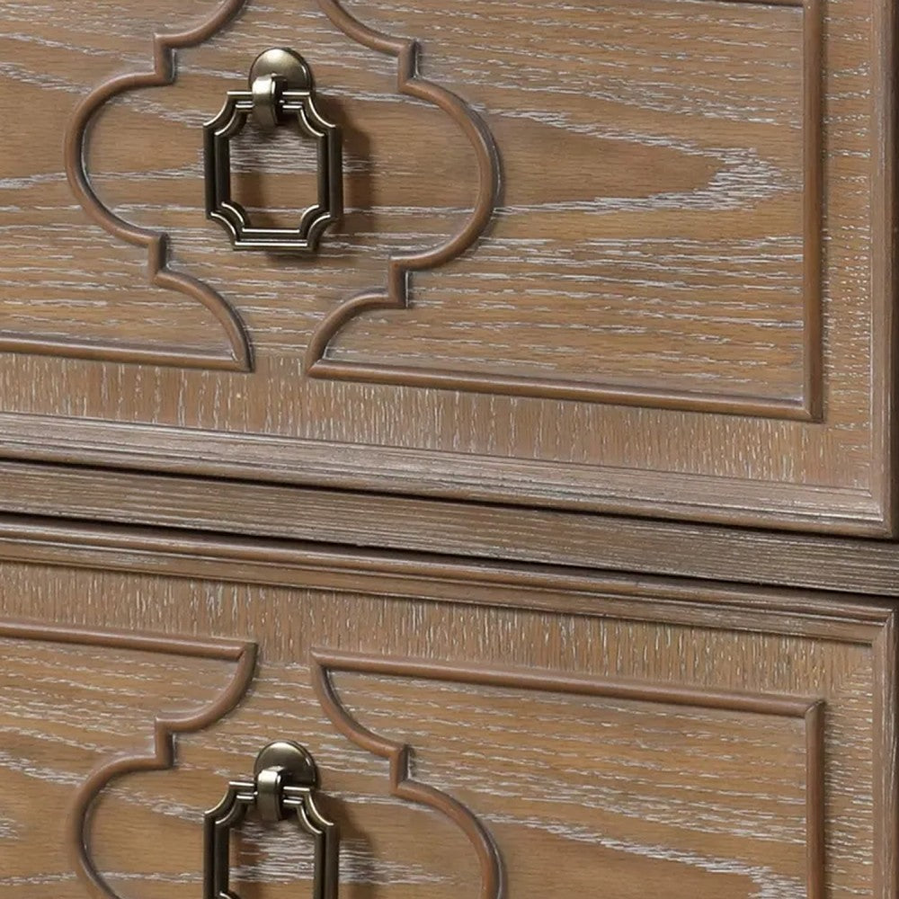 Lyla Nightstand w USB, 2 Drawers, Rustic Oak Solid Wood Frame, 30 Inch - BM340908