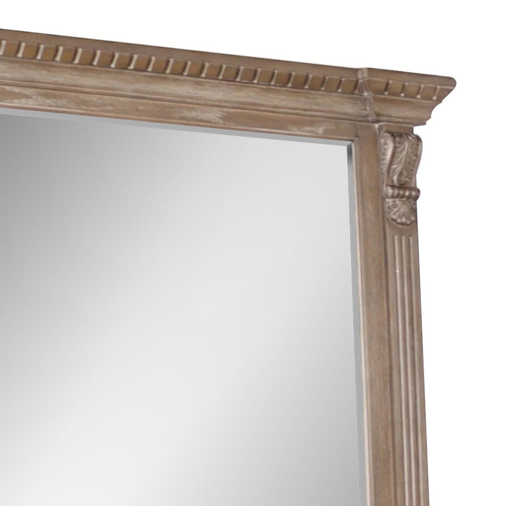 Reven Dresser Mirror, Beveled Glass, Weathered Oak Solid Wood, 46 Inch - BM340910