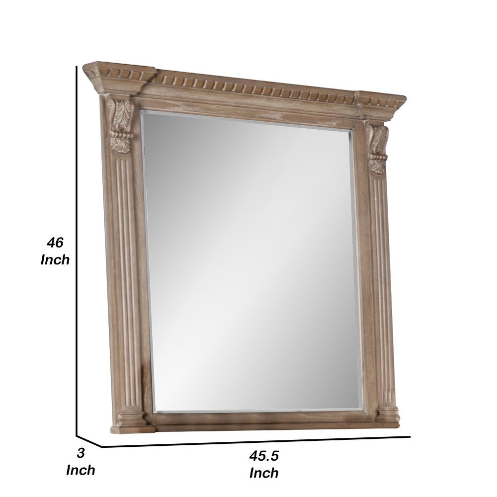 Reven Dresser Mirror, Beveled Glass, Weathered Oak Solid Wood, 46 Inch - BM340910
