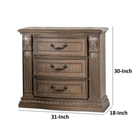 Reven Nightstand, 3 Drawers, Weathered Oak Brown Wood, Metal, 31 Inch - BM340911