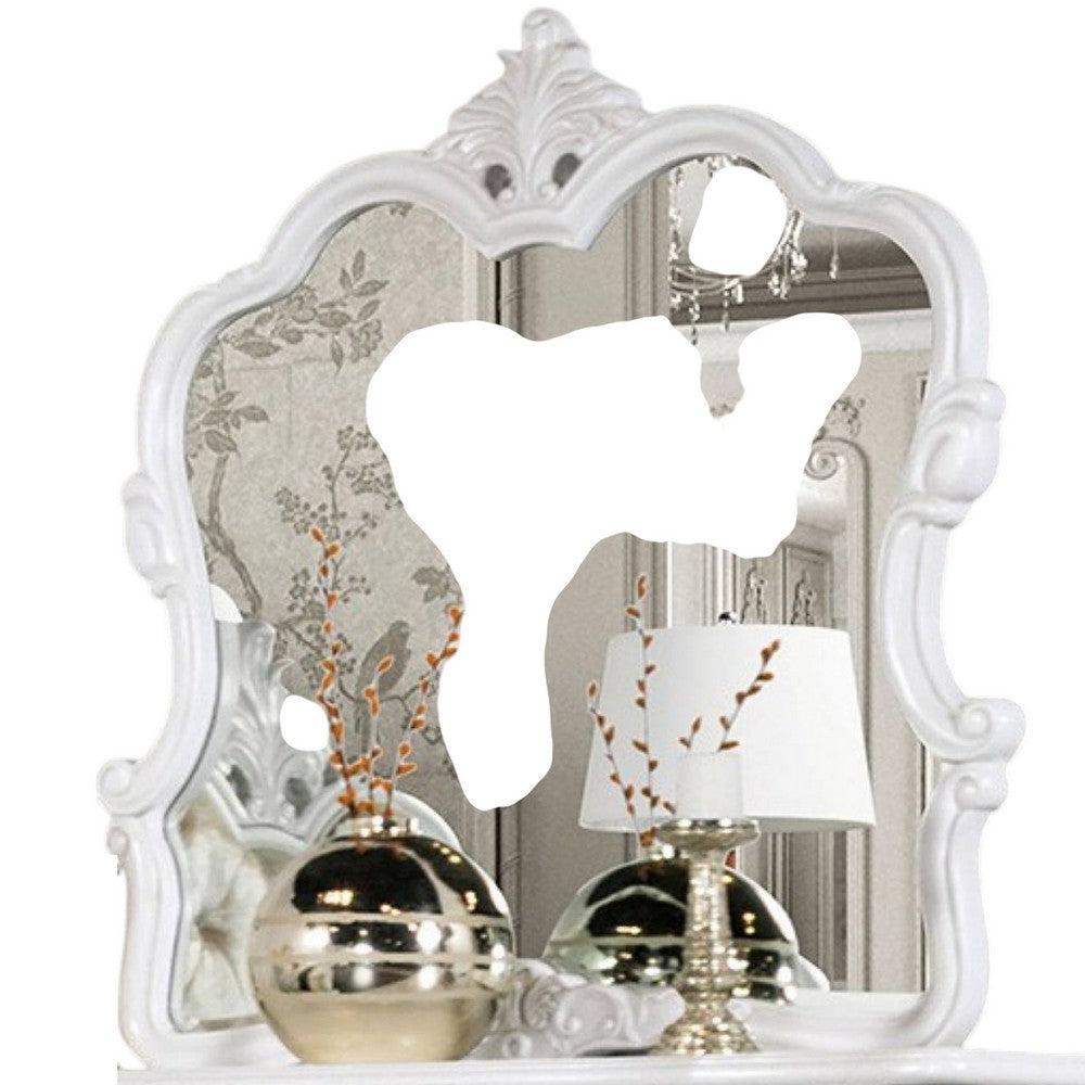 Valena Dresser Mirror, Beveled Glass, White Solid Wood Frame, 45 Inch - BM340913