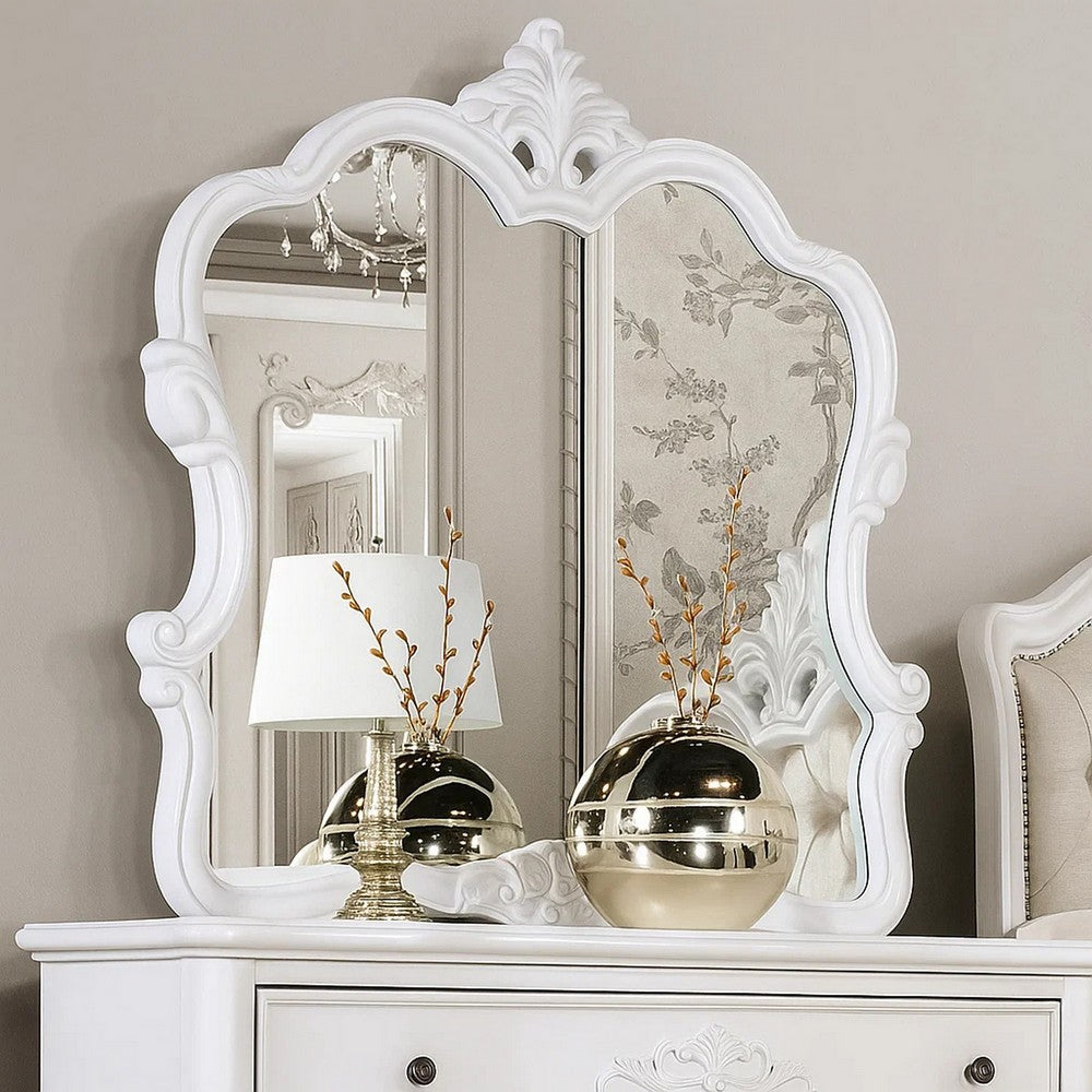 Valena Dresser Mirror, Beveled Glass, White Solid Wood Frame, 45 Inch - BM340913