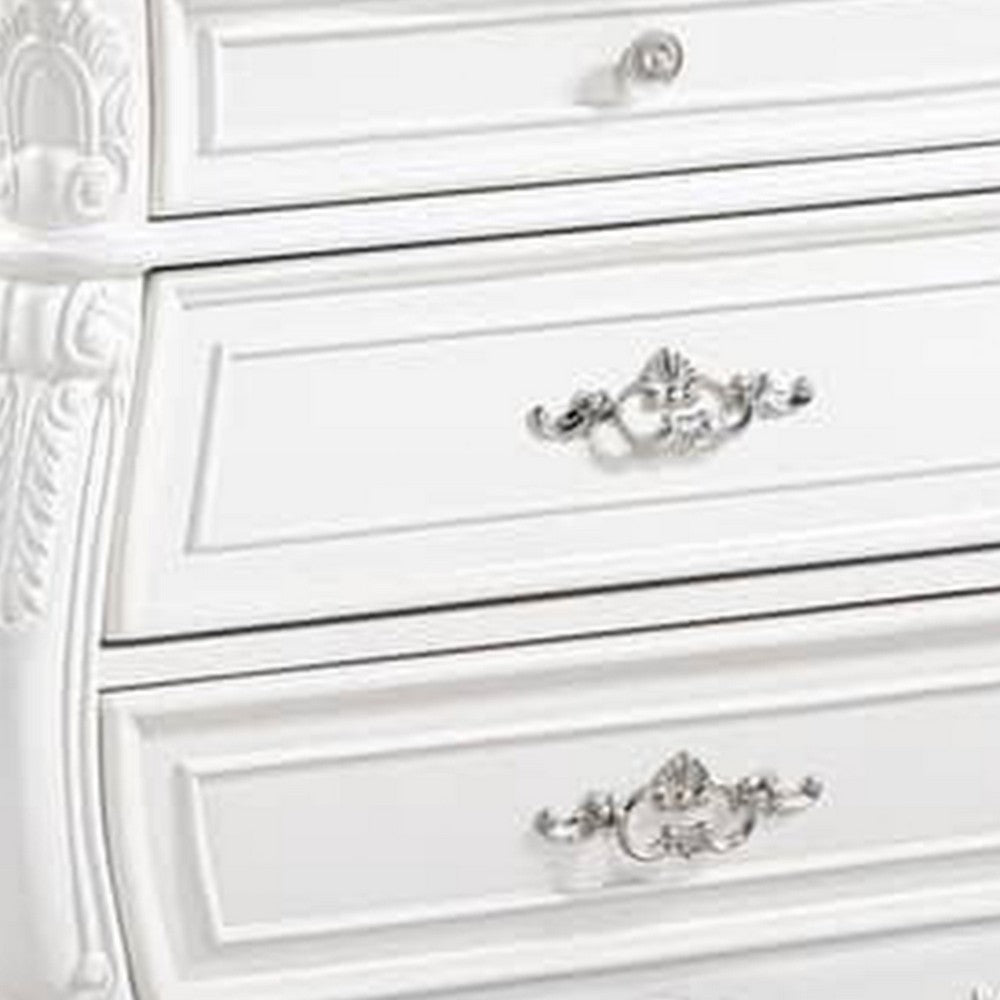 Valena Nightstand, 3 Drawers, White Solid Wood, Metal Handles, 31 Inch - BM340914