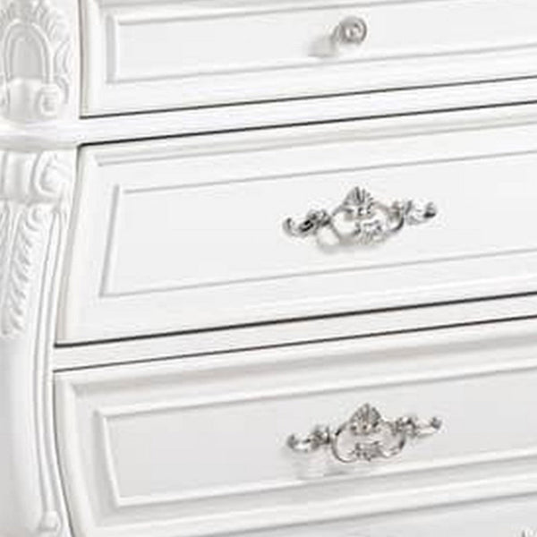 Valena Nightstand, 3 Drawers, White Solid Wood, Metal Handles, 31 Inch - BM340914