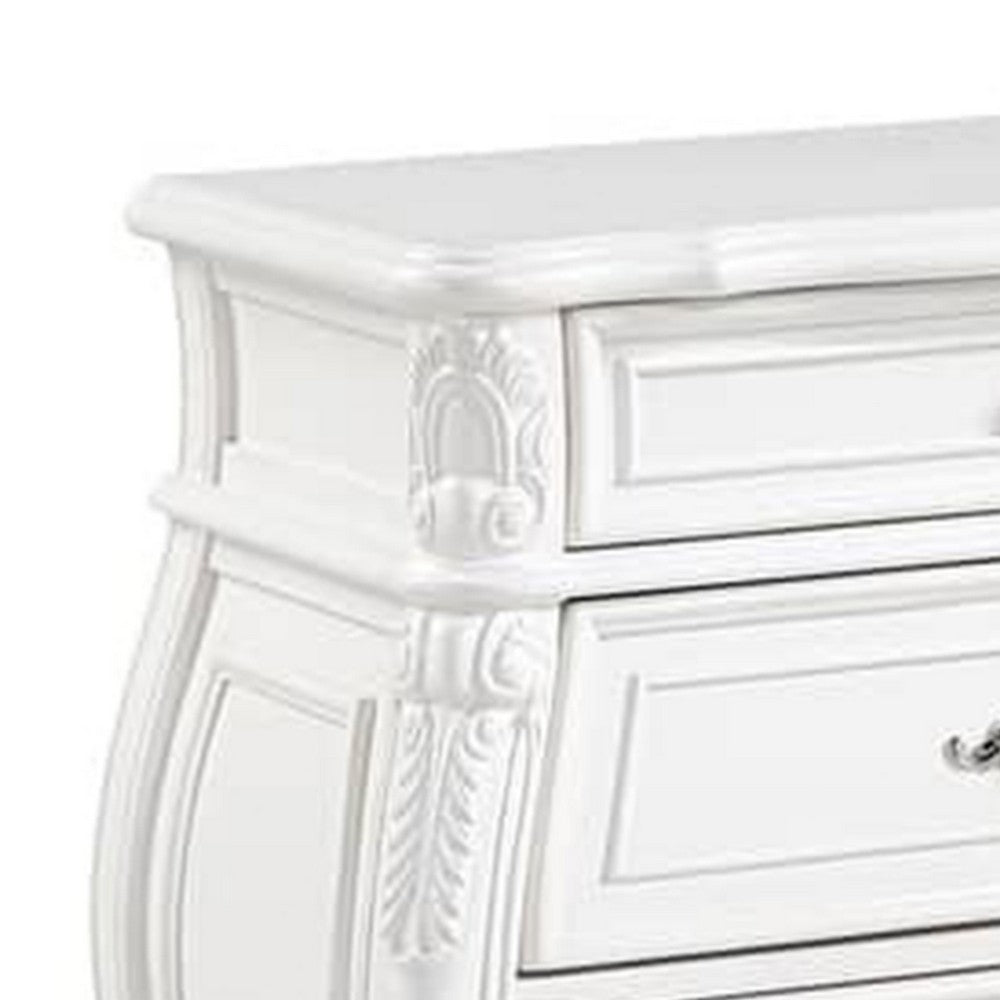 Valena Nightstand, 3 Drawers, White Solid Wood, Metal Handles, 31 Inch - BM340914