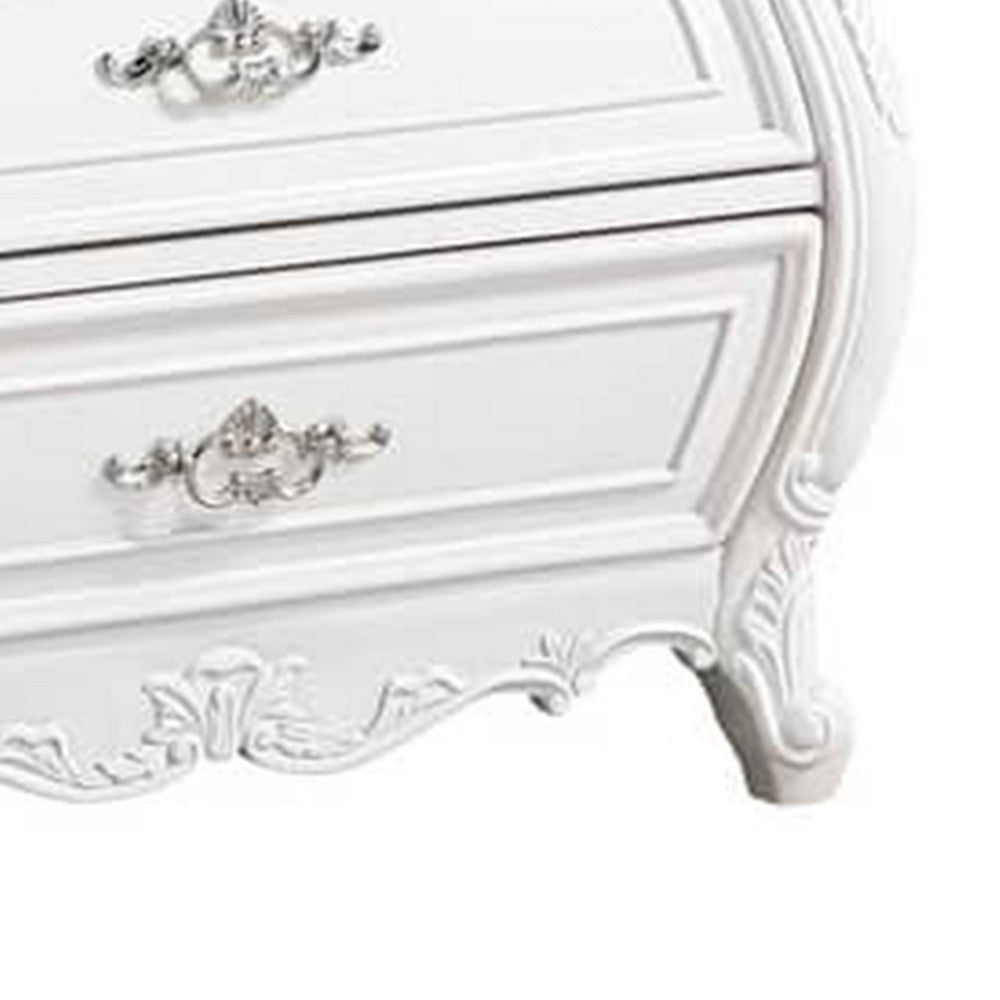 Valena Nightstand, 3 Drawers, White Solid Wood, Metal Handles, 31 Inch - BM340914