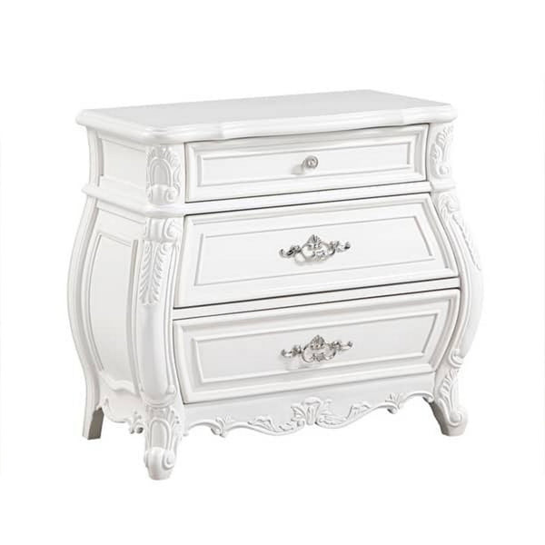 Valena Nightstand, 3 Drawers, White Solid Wood, Metal Handles, 31 Inch - BM340914