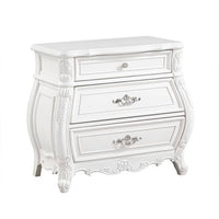 Valena Nightstand, 3 Drawers, White Solid Wood, Metal Handles, 31 Inch - BM340914