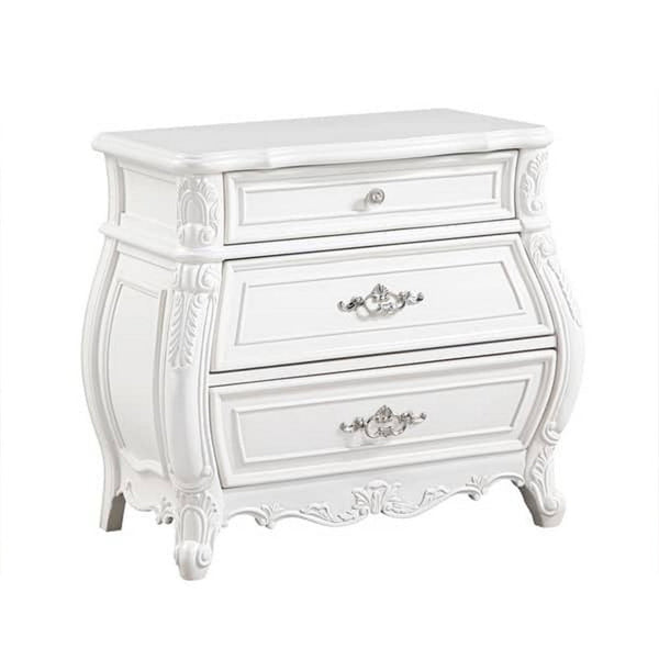 Valena Nightstand, 3 Drawers, White Solid Wood, Metal Handles, 31 Inch - BM340914