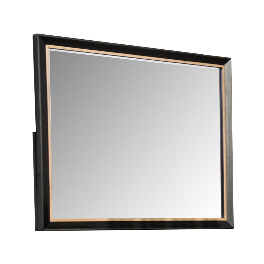 Yada Dresser Mirror, Beveled Glass, Espresso Brown Wood, Gold, 39x48 - BM340917
