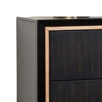 Yada Nightstand, 2 Drawers, Espresso Brown Solid Wood, Gold, 27 Inch - BM340918
