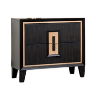 Yada Nightstand, 2 Drawers, Espresso Brown Solid Wood, Gold, 27 Inch - BM340918