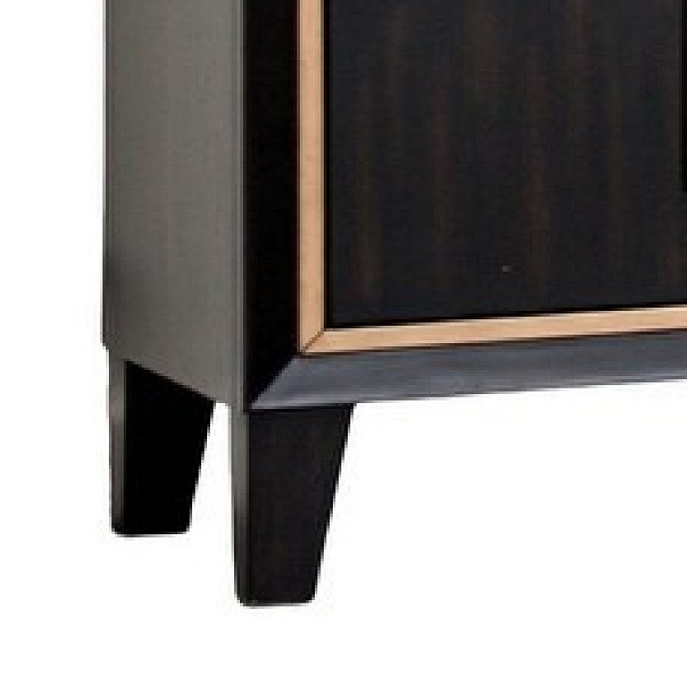 Yada Nightstand, 2 Drawers, Espresso Brown Solid Wood, Gold, 27 Inch - BM340918