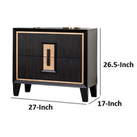 Yada Nightstand, 2 Drawers, Espresso Brown Solid Wood, Gold, 27 Inch - BM340918
