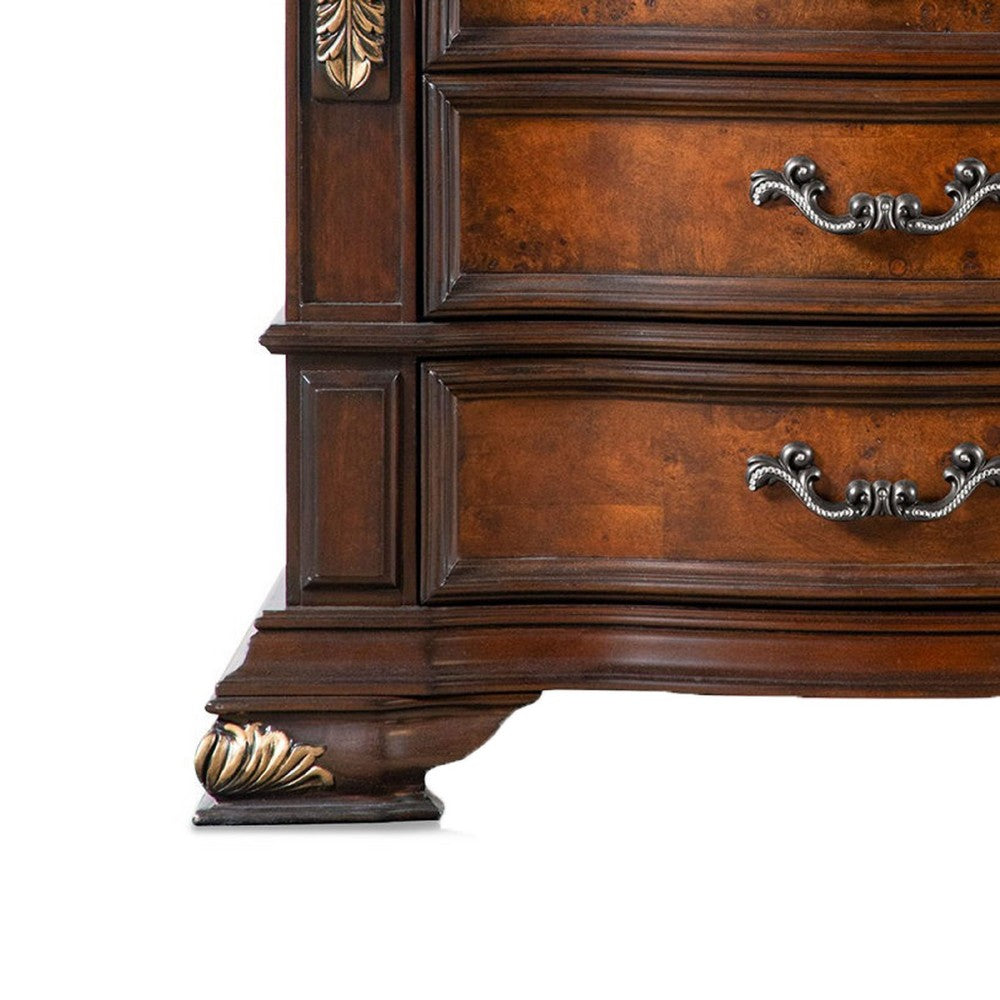 Iliana Nightstand, 3 Drawers, Ornate Oak and Dark Cherry Brown, 33 Inch - BM340921
