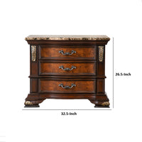 Iliana Nightstand, 3 Drawers, Ornate Oak and Dark Cherry Brown, 33 Inch - BM340921