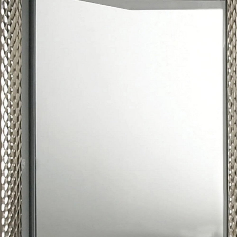 Vino 41 x 44 Dresser Mirror w LED, Glam Gray Wood, Silver Trim - BM340924