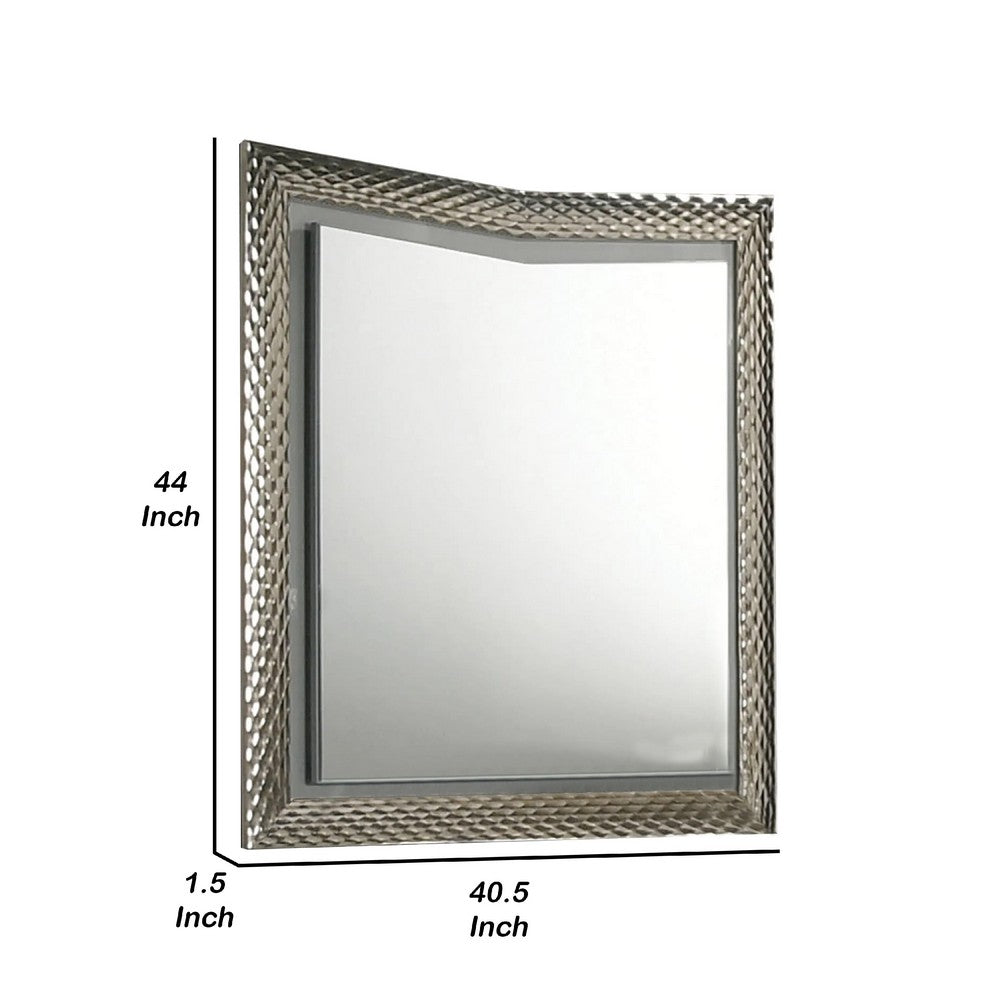 Vino 41 x 44 Dresser Mirror w LED, Glam Gray Wood, Silver Trim - BM340924