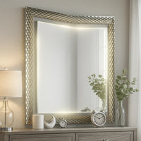 Vino 41 x 44 Dresser Mirror w LED, Glam Gray Wood, Silver Trim - BM340924