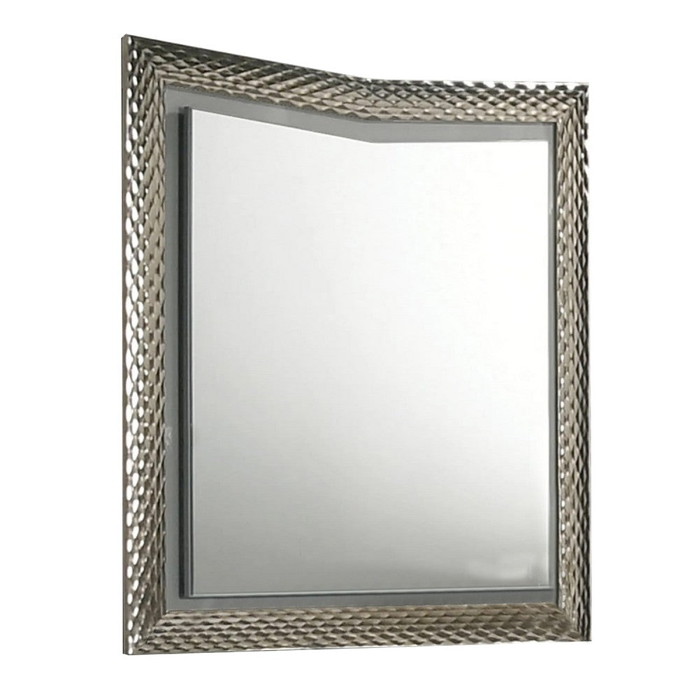 Vino 41 x 44 Dresser Mirror w LED, Glam Gray Wood, Silver Trim - BM340924