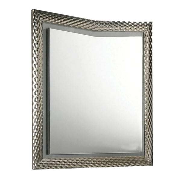 Vino 41 x 44 Dresser Mirror w LED, Glam Gray Wood, Silver Trim - BM340924