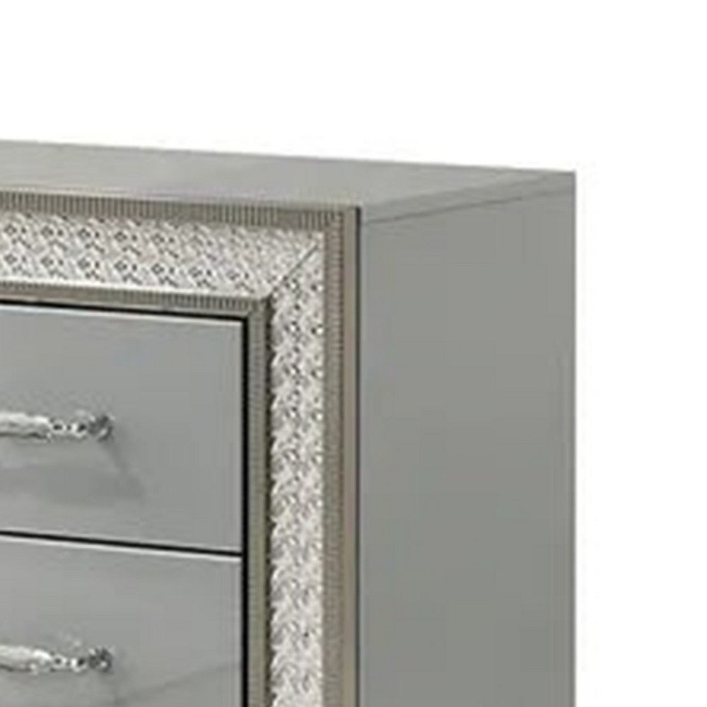 Cyl Nightstand with 2 Drawers, Scale Molding Trim, Metallic Gray Wood - BM340925