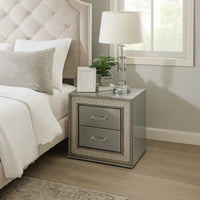 Cyl Nightstand with 2 Drawers, Scale Molding Trim, Metallic Gray Wood - BM340925