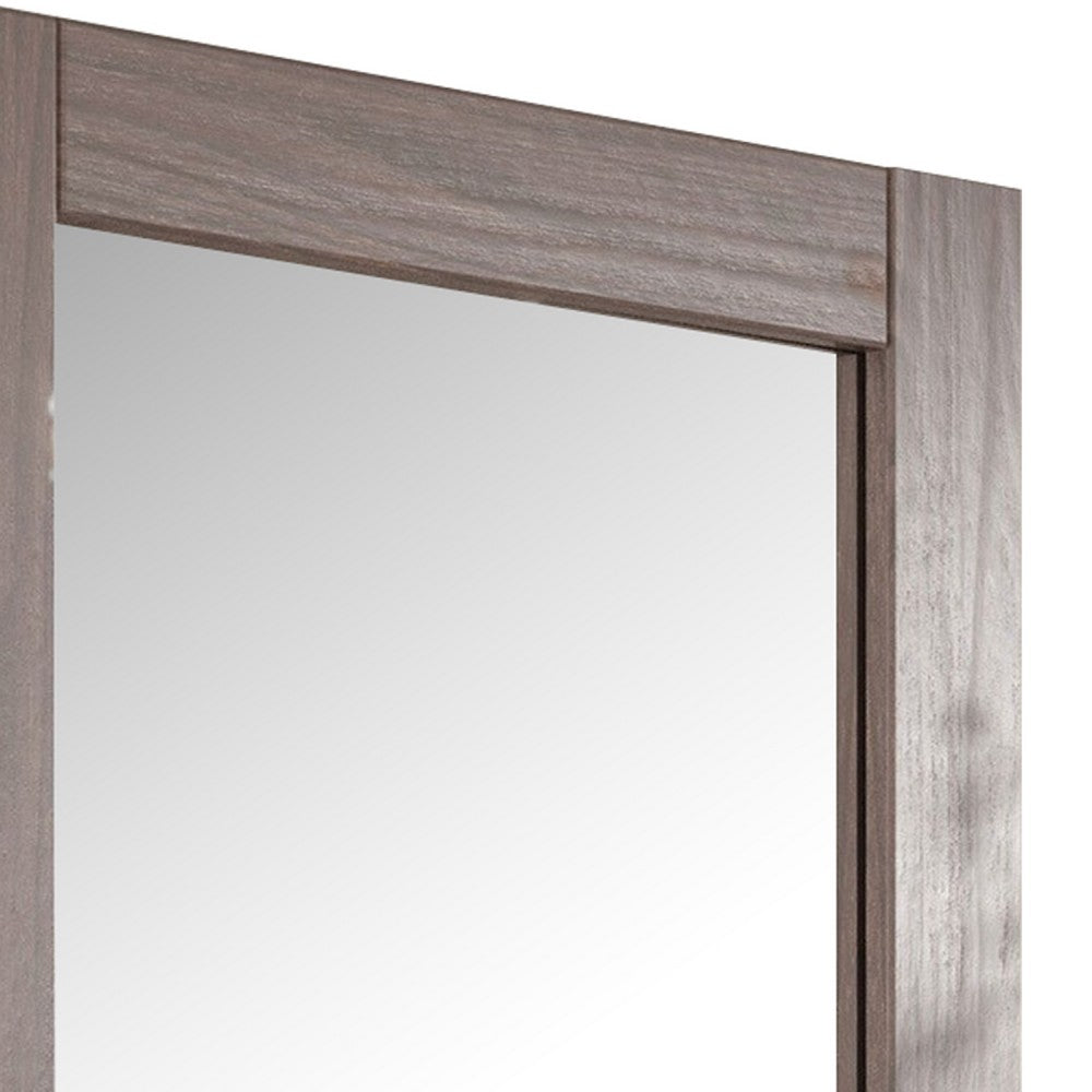 Stav 40 Inch Wall Mirror, Rustic White Solid Wood Rectangular Frame - BM340927