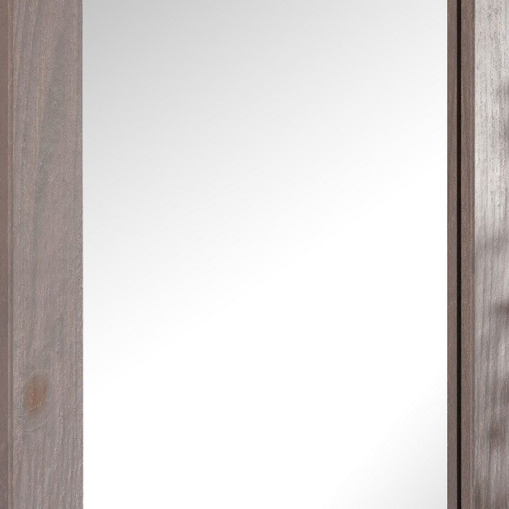 Stav 40 Inch Wall Mirror, Rustic White Solid Wood Rectangular Frame - BM340927