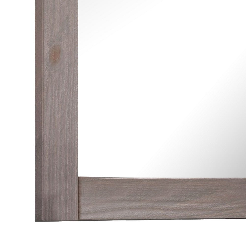 Stav 40 Inch Wall Mirror, Rustic White Solid Wood Rectangular Frame - BM340927