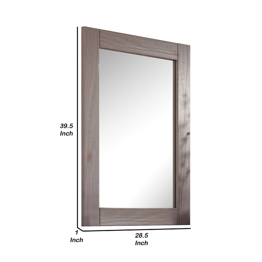 Stav 40 Inch Wall Mirror, Rustic White Solid Wood Rectangular Frame - BM340927