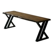 Reby Bench, 53 Inch, Black Metal, Farmhouse Dark Oak Brown Wood Seat - BM340930