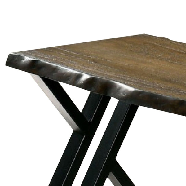 Reby Bench, 53 Inch, Black Metal, Farmhouse Dark Oak Brown Wood Seat - BM340930