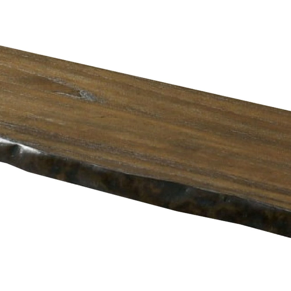 Reby Bench, 53 Inch, Black Metal, Farmhouse Dark Oak Brown Wood Seat - BM340930