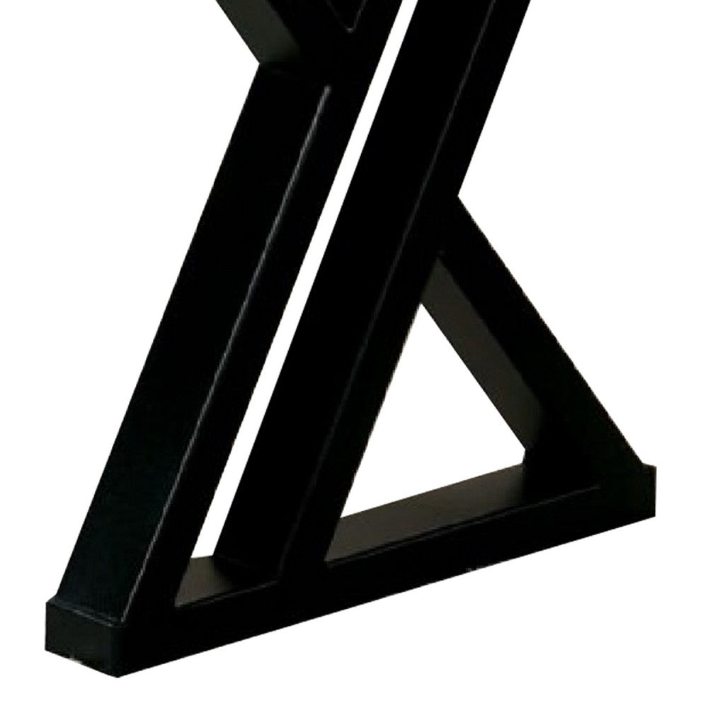 Reby Bench, 53 Inch, Black Metal, Farmhouse Dark Oak Brown Wood Seat - BM340930