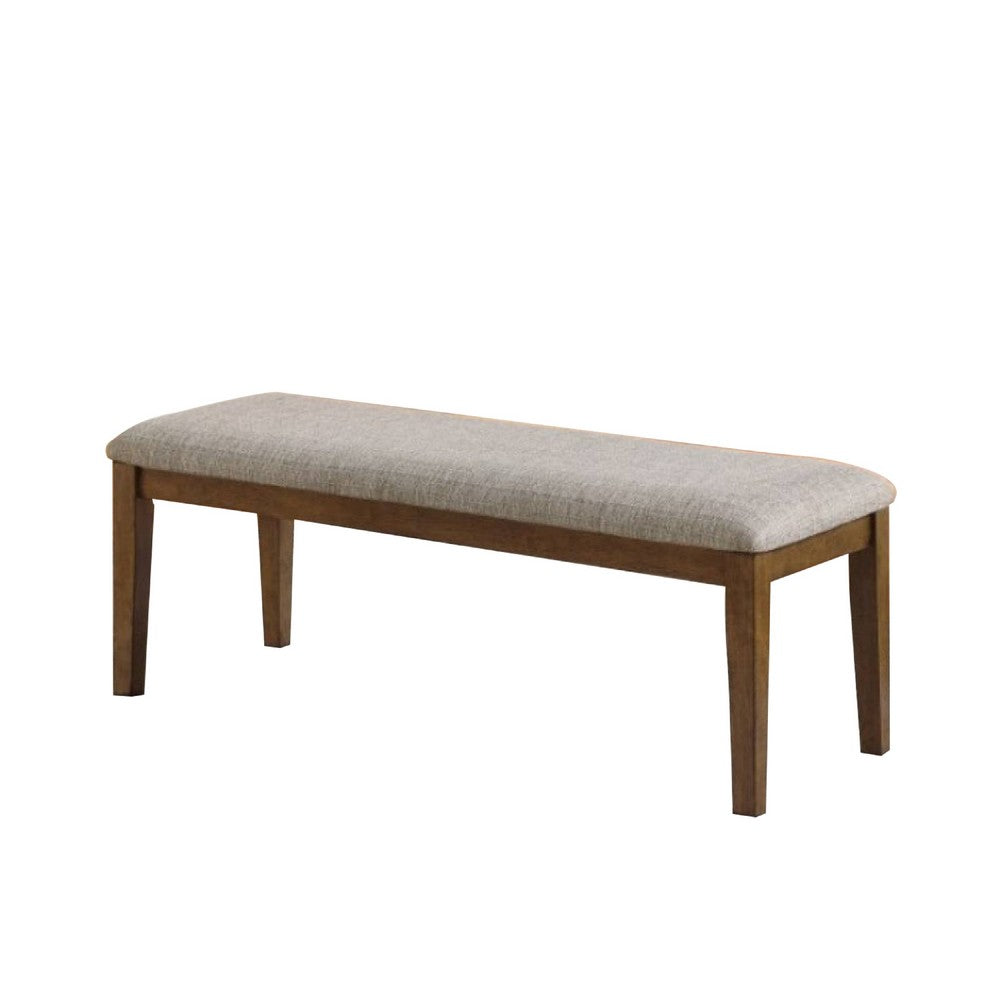 Teby Dining Bench, 47 Inch, Walnut Brown Solid Wood Legs, Light Gray Seat - BM340932