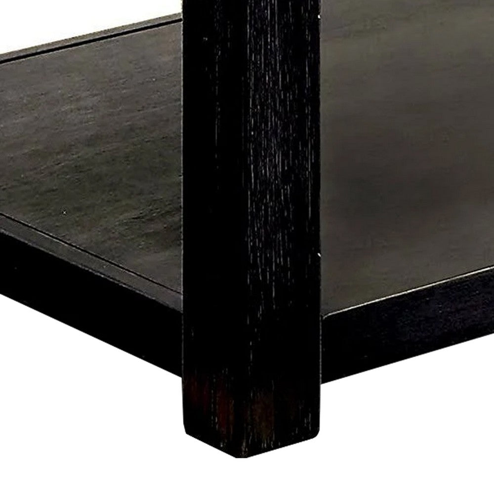Medy Coffee Table with Lower Shelf, 48 Inch, Antique Black Wood Veneer - BM340933