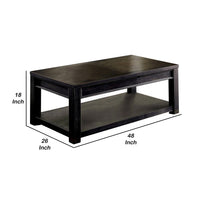 Medy Coffee Table with Lower Shelf, 48 Inch, Antique Black Wood Veneer - BM340933