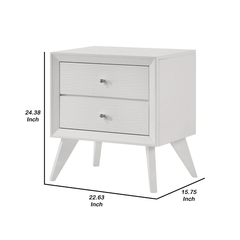 Tory Nightstand, 2 Drawers, White Solid Wood, Bronze Round Knobs - BM340934
