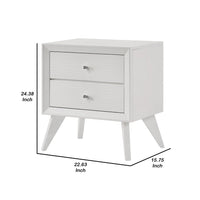 Tory Nightstand, 2 Drawers, White Solid Wood, Bronze Round Knobs - BM340934