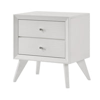 Tory Nightstand, 2 Drawers, White Solid Wood, Bronze Round Knobs - BM340934