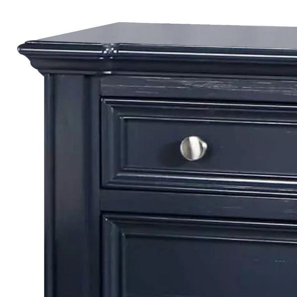 Zeny Nightstand, 1 Cup Handle Drawer w 1 Shelf, Slate Blue Solid Wood - BM340936